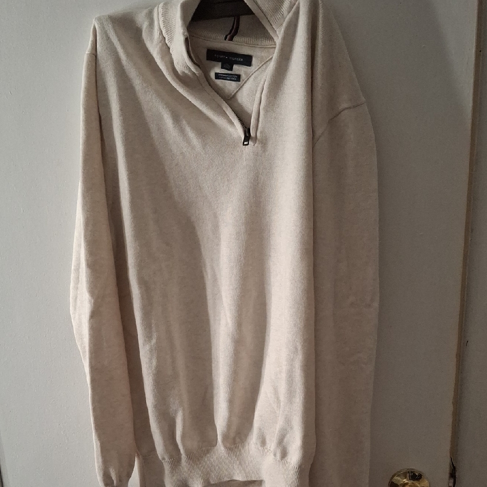 Tommy Hilfiger Men's Beige Zip-Up Sweater